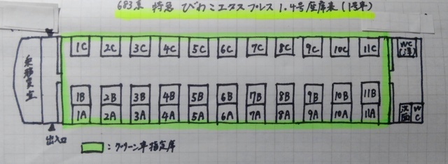 Jr西日本 特急びわこエクスプレス 6系 のグリーン車座席表 座席配置図 とグリーン車シートの特徴